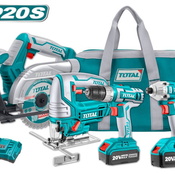 Επαγγελματικό σετ BF Total δράπανοκατσαβίδο, παλμικό κατσαβίδι, σέγα και δισκοπρίονο μπαταρίας λιθίου 20V 4Ah, μοντέλο TCKLI2010