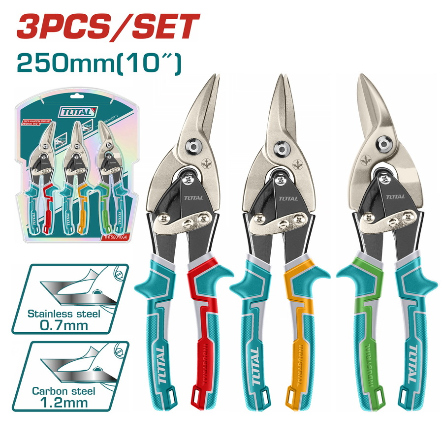 Σετ ψαλίδια λαμαρίνας Total 250mm 3 τεμαχίων, μοντέλο THT520106K