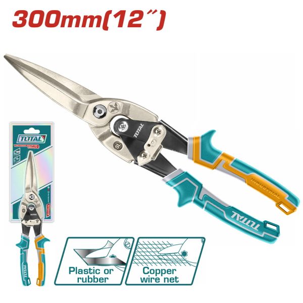 Επαγγελματικό ψαλίδι λαμαρίνας Total ίσιας μακριάς σιαγόνας 300mm, μοντέλο THT525106