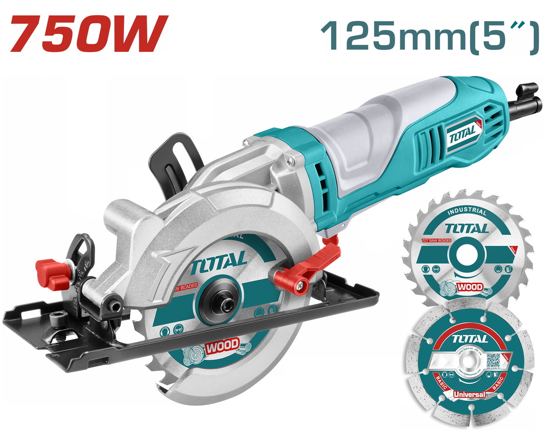 TMFS7501 Μίνι δισκοπρίονο χειρός Total για ξύλο και δομικά υλικά 750W 125mm, μοντέλο TMFS7501