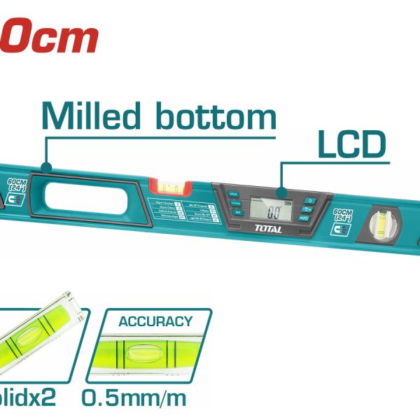 Ψηφιακό μαγνητικό αλφάδι αλουμινίου Total 60cm επαγγελματικό μοντέλο TMT2606D