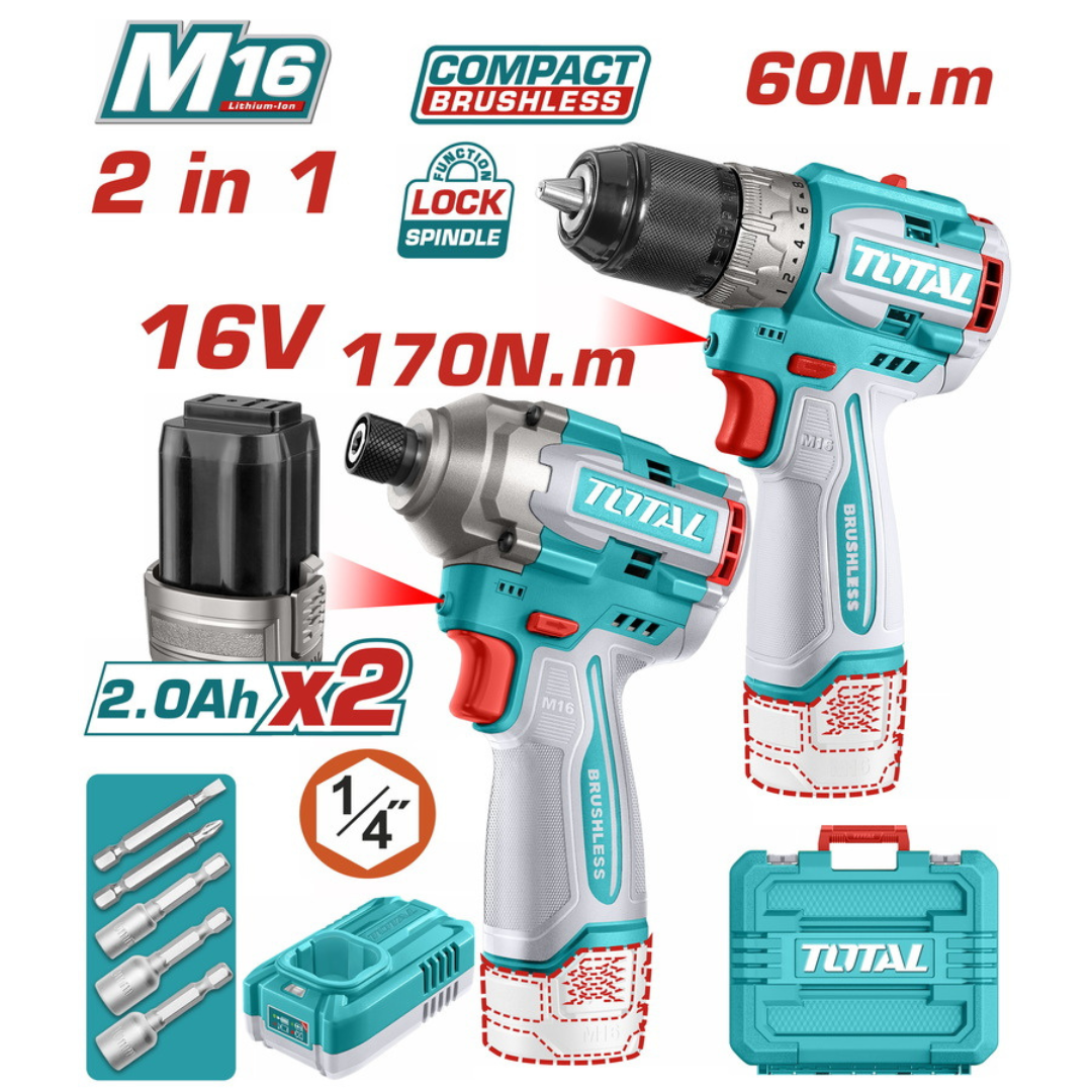 TOSLI240968 Σετ επαγγελματικό Total με δραπανοκατσάβιδο 60Nm και παλμικό κατσαβίδι 170Nm μπαταρίας Li-ion 16V, μοντέλο TOSLI240968