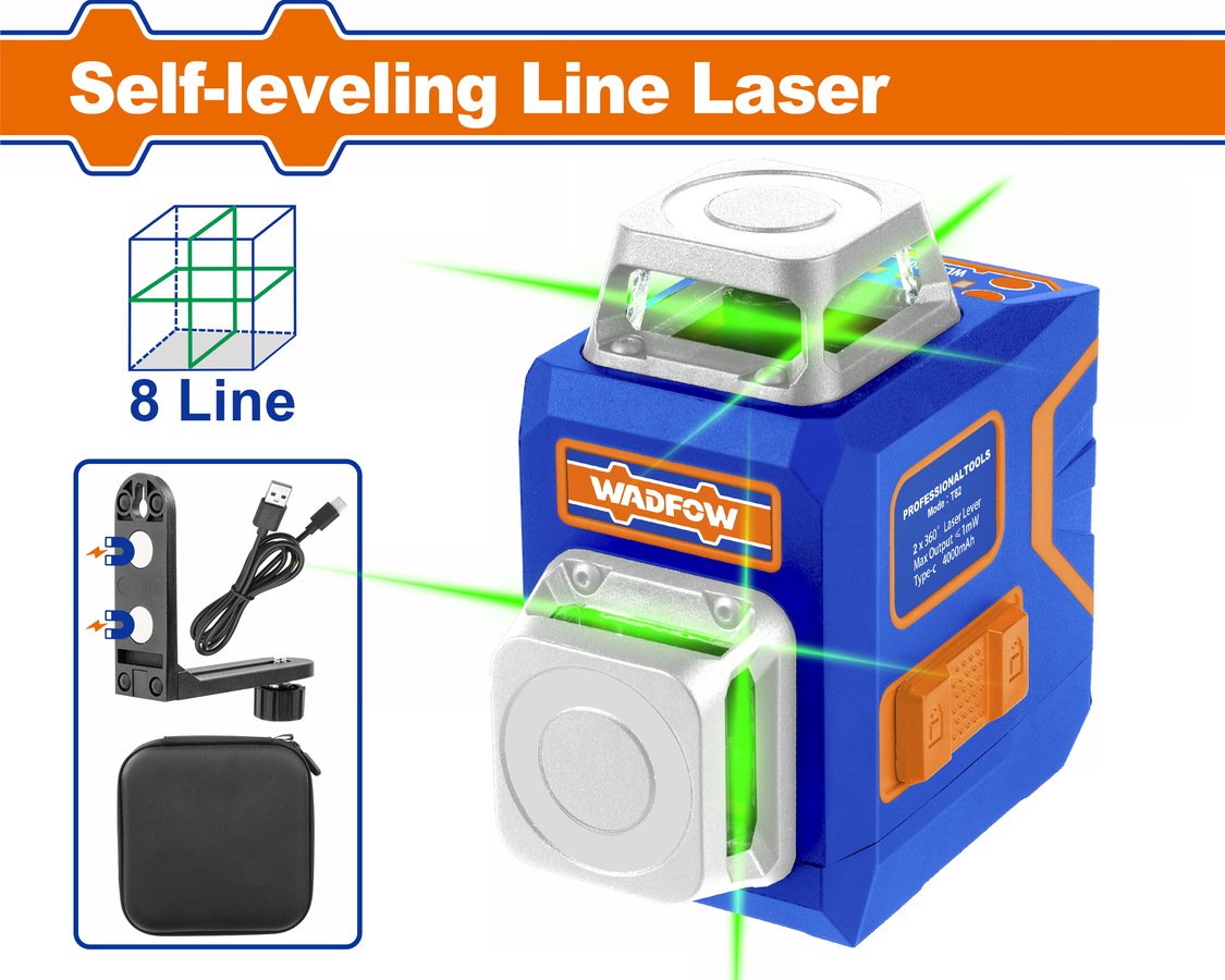 WLE1M08 Αλφάδι laser WADFOW αυτοοριζοντούμενο 0-30m 8 line με πράσινες ακτίνες, μοντέλο WLE1M08