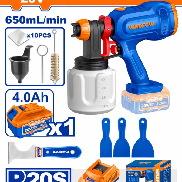 Σετ πιστόλι βαφής WADFOW μπαταρίας Li-ion 20V 4Ah με 1 μπαταρία, μοντέλο WSU30668E